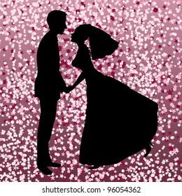 Vector illustration of beautiful bride and groom on the funky background. Ideal for wedding invitation.
