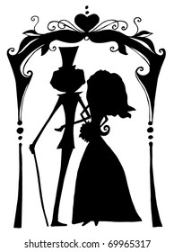 vector Illustration of beautiful bride and groom's silhouette