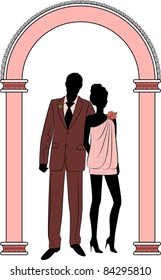 Vector Illustration of beautiful bride and groom's silhouette
