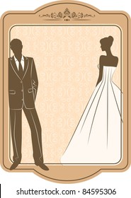 Vector Illustration of beautiful bride and groom's silhouette