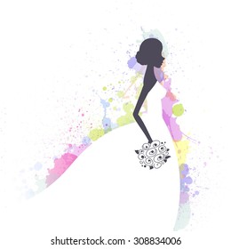 Vector Illustration of a Beautiful Bride on a Watercolor Background