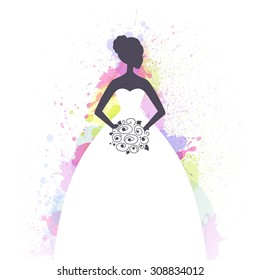 Vector Illustration of a Beautiful Bride on a Watercolor Background