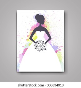 Vector Illustration of a Beautiful Bride on a Watercolor Background