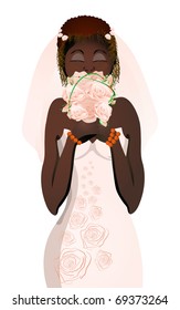 Ilustración vectorial de una hermosa novia con flores de olor para vestir bodas