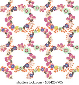 Vector illustration. Beautiful bright abstract decorative orange, brown and pink flowers. Floral seamless texture. Elements to create design patterns, ornament, backgrounds, wallpaper, textiles.