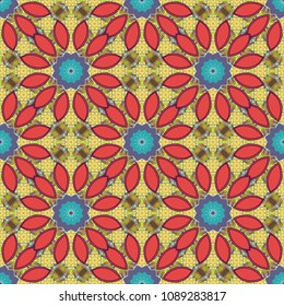 Vector illustration. Beautiful bright abstract decorative blue, brown and yellow flowers. Floral seamless texture. Elements to create design patterns, ornament, backgrounds, wallpaper, textiles.
