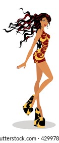 A vector illustration of a beautiful brunette dancing