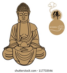 Vector illustration of beautiful buddha figure isolated on white background.