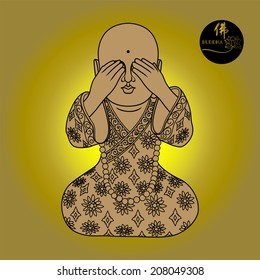 Vector illustration of beautiful buddha figure. Chinese Calligraphy Fo, Translation: Buddha/ Buddhism