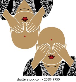 Vector illustration of beautiful buddha figure. Chinese Calligraphy Fo, Translation: Buddha/ Buddhism