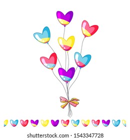 Vector illustration. Beautiful bunch of  star shaped  balloons with festive bow isolated on  white