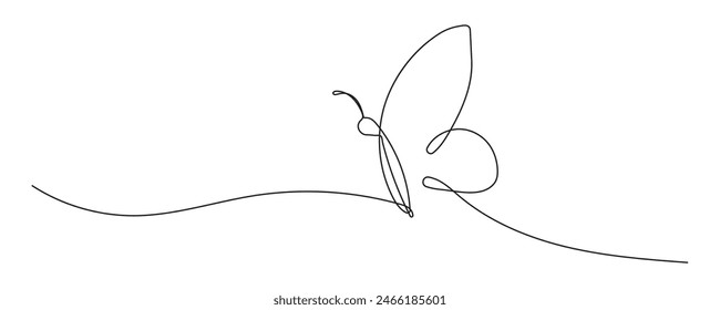 Ilustración vectorial de una hermosa mariposa volando en estilo de línea continua, fondo blanco.