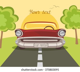 Vector illustration beautiful car on the country road