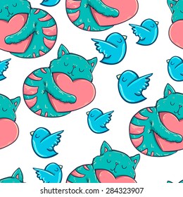vector illustration beautiful card. animal, heart. seamless