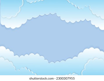 Vector illustration of beautiful cartoon style paper cut clouds on blue sky background