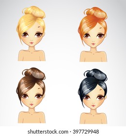 Vector illustration of beautiful casual short hair style set 