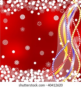 vector illustration of a beautiful Christmas background with the Christmas decorations, snowflakes, waves and ribbons
