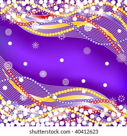 vector illustration of a beautiful Christmas background with the Christmas decorations, snowflakes, waves and ribbons