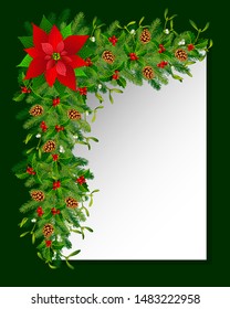 Vector illustration of a beautiful Christmas garland
Christmas tree branch, cones, Christmas holly, Mistletoe. Decoration for New Year's card.