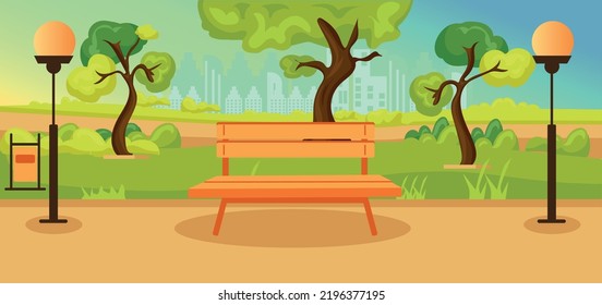 Vector illustration of beautiful city park in summer. Green areas concept.