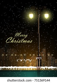 vector illustration of beautiful cityscape background with buildings for Happy Winter and Merry Christmas Background