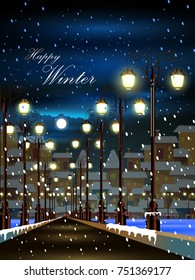 vector illustration of beautiful cityscape background with houses for Happy Winter and Merry Christmas Background