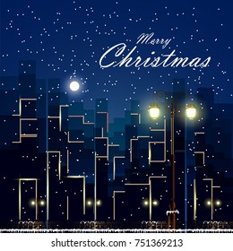 vector illustration of beautiful cityscape background with buildings for Happy Winter and Merry Christmas Background