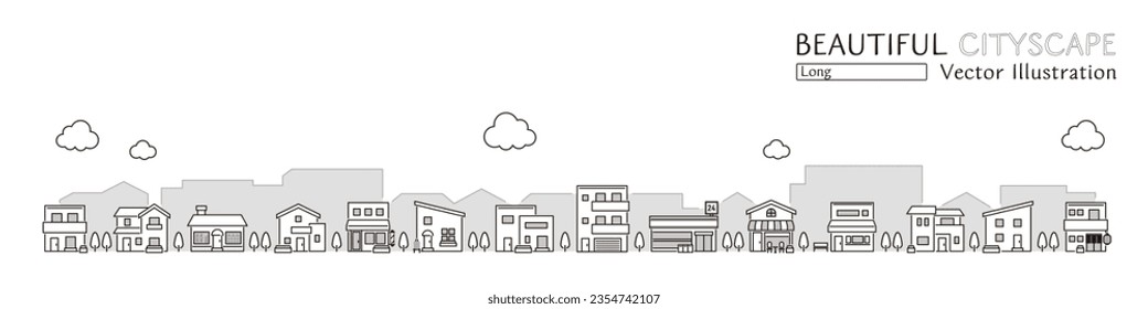 Vector illustration of a beautiful cityscape with simple shops and houses