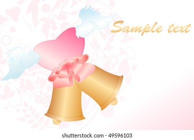 Vector Illustration of beautiful classic wedding invitation decorated with bells and heart shape.