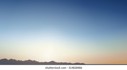 Vector illustration of beautiful clear sky, with silhouettes of desert. Panorama. Empty space leaves room for design elements, signs or text. Background. Banner. Poster.