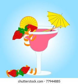 Vector illustration of beautiful cocktail glass with strawberries