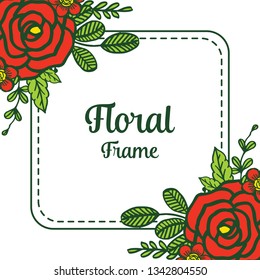 Vector illustration beautiful colorful frame floral and leaves hand drawn