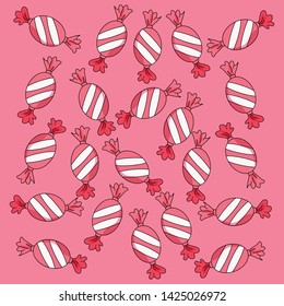 Vector illustration. Beautiful colorful pattern with candies. Pink background. 