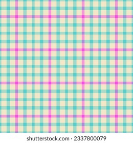 Vector illustration of a beautiful contrasting light blue and pink plaid pattern. on a yellow background. For background and textile fashion and so on.