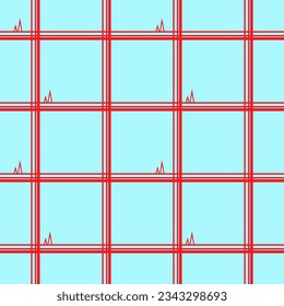 Vector illustration of a beautiful contrasting red straight line plaid pattern. on a light blue background. For background and textile fashion and so on.
