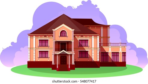 vector illustration of a beautiful country house on a white background