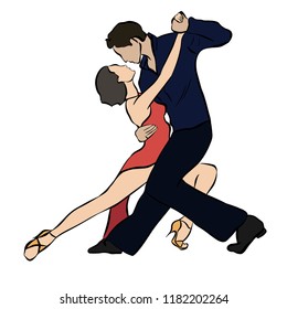 Vector illustration. Beautiful couple dancing the tango.