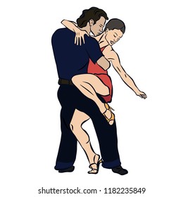 Vector illustration. Beautiful couple dancing the tango.