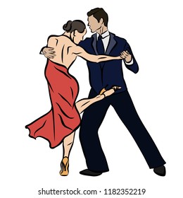 Vector illustration. Beautiful couple dancing the tango.