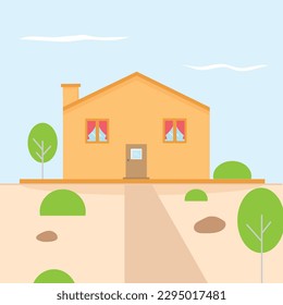 Vektorgrafik eines schönen Hofhauses im Garten