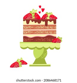 Vector illustration of beautiful and cute cake with strawberry