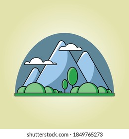 Vector illustration of a beautiful dark blue mountain landscape with clouds and forest