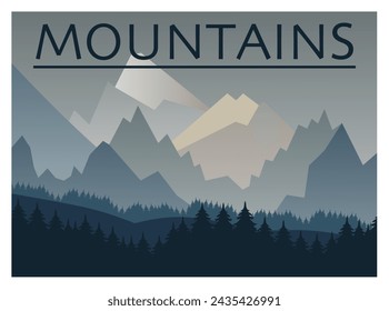  Vector illustration of a beautiful dark blue mountain landscape. Abstraction of mountains. EPS 10.