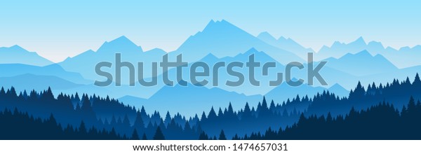Vector illustration of beautiful dark blue mountains digital wall mural