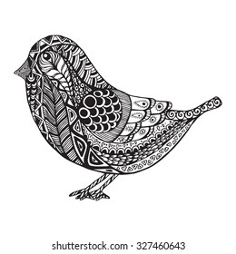 Vector illustration of beautiful decorative bird in  doodle style with a lot of details
