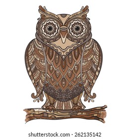 Vector illustration of beautiful decorative owl with a lot of details and colors