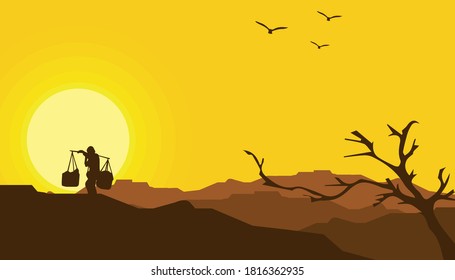 vector illustration of beautiful desert. simple and minimalist background