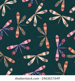 vector illustration beautiful dragonfly seamless pattern background