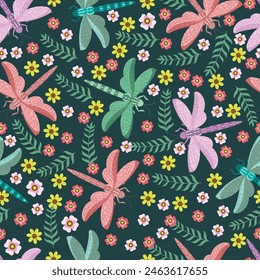 vector illustration beautiful dragonfly seamless pattern background