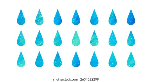 Vector illustration of beautiful drops. Raindrops and water shapes in watercolor or pastel.